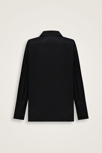 Imannoor x Rawdah Pointed Collar Black Silk Shirt - 2