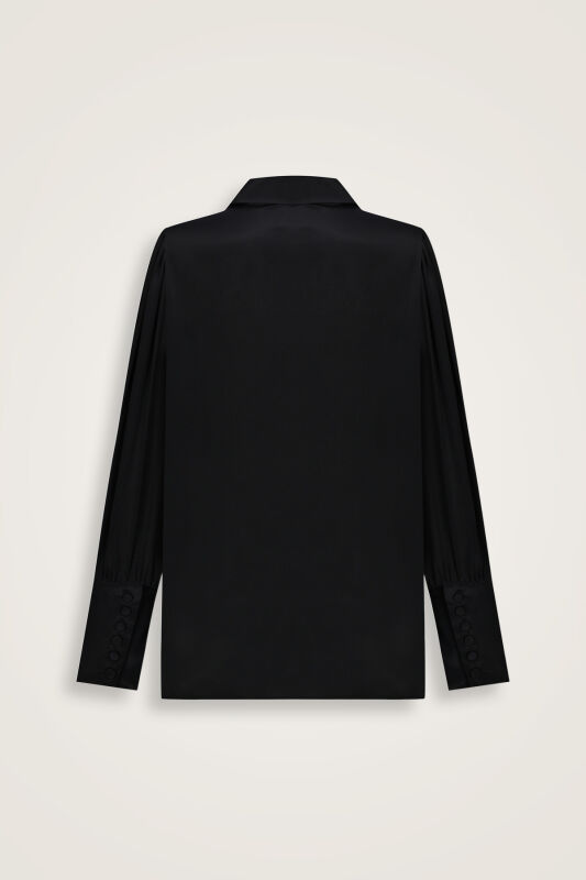 Imannoor x Rawdah Pointed Collar Black Silk Shirt - 2