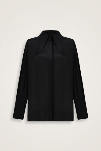 Imannoor x Rawdah Pointed Collar Black Silk Shirt - 1