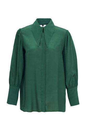 Imannoor x Rawdah Pointed Collar Çağla Crepe Silk Shirt 