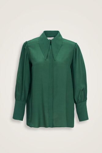 Imannoor x Rawdah Pointed Collar Çağla Crepe Silk Shirt 