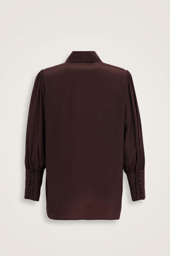 Imannoor x Rawdah Pointed Collar Coffee Crepe Silk Shirt - 2