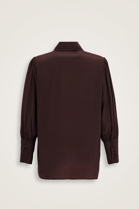 Imannoor x Rawdah Pointed Collar Coffee Crepe Silk Shirt - 2