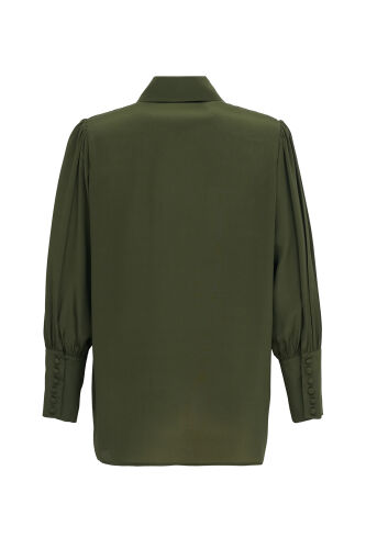 Imannoor x Rawdah Pointed Collar Green Crepe Silk Shirt - 2