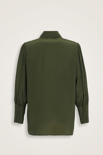 Imannoor x Rawdah Pointed Collar Green Crepe Silk Shirt - 2