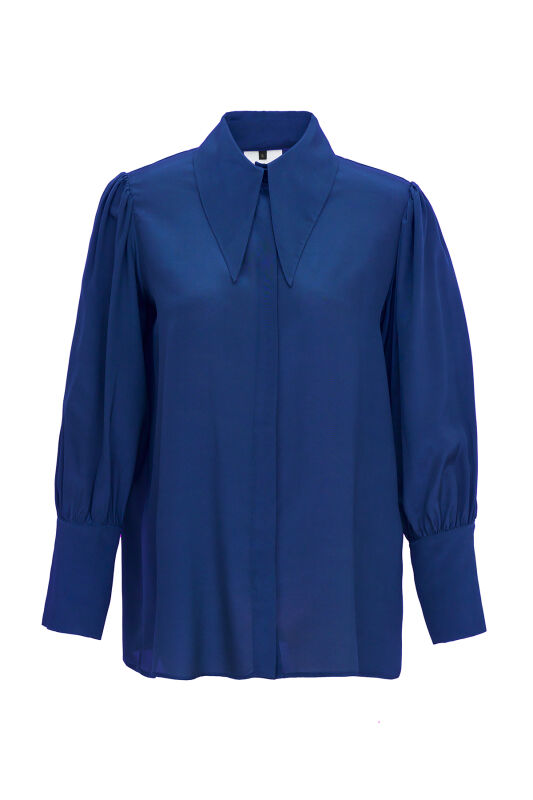 Imannoor x Rawdah Pointed Collar Saxe Crepe Silk Shirt - 1