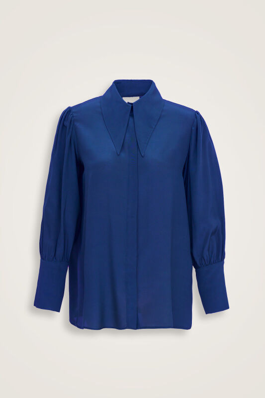 Imannoor x Rawdah Pointed Collar Saxe Crepe Silk Shirt - 1