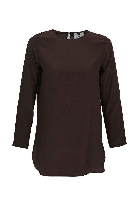 Imannoor x Rawdah Solid Color Coffee Crepe Silk Blouse - 1
