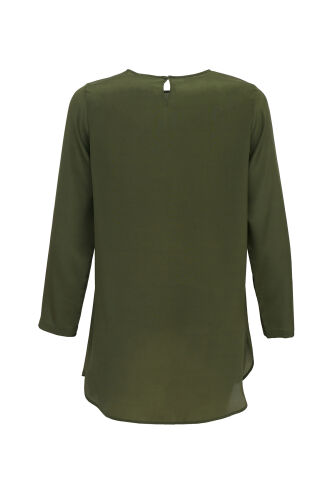 Imannoor x Rawdah Solid Color Green Crepe Silk Blouse - 2