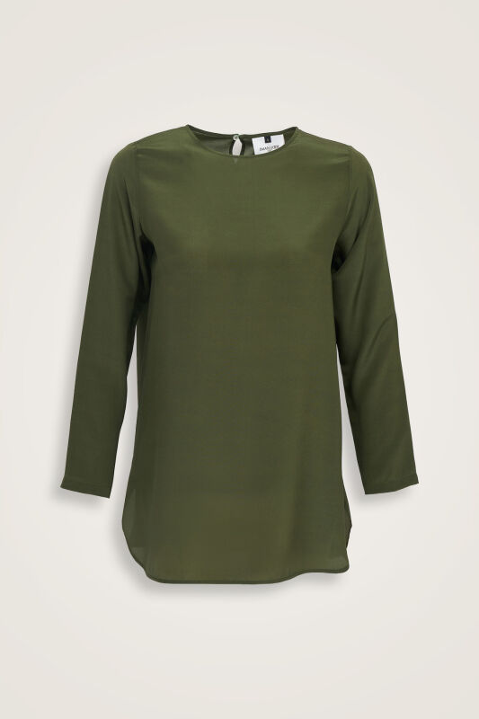 Imannoor x Rawdah Solid Color Green Crepe Silk Blouse - 1