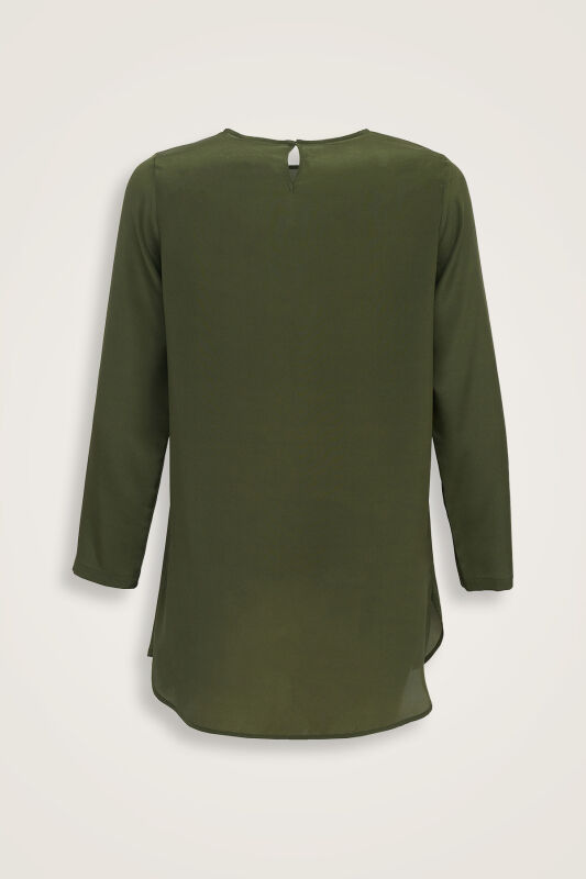 Imannoor x Rawdah Solid Color Green Crepe Silk Blouse - 2