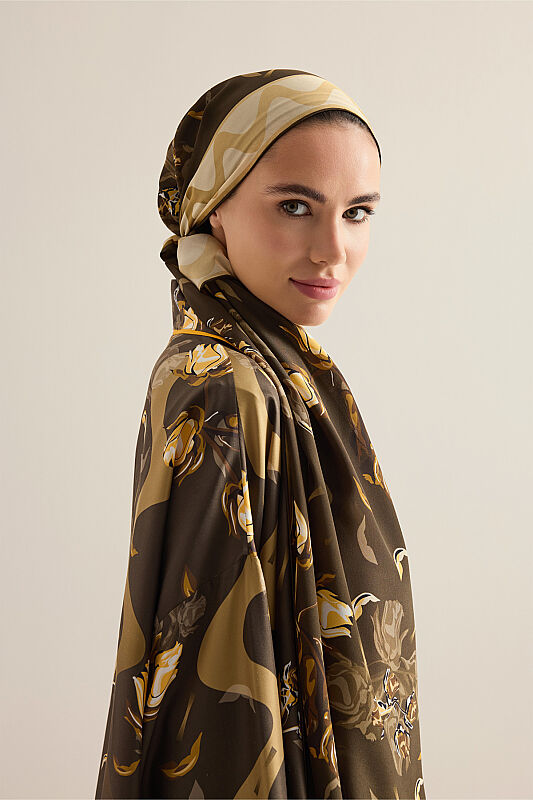 Iman's Rose Brown Crepe Silk Kimono Shawl - 1
