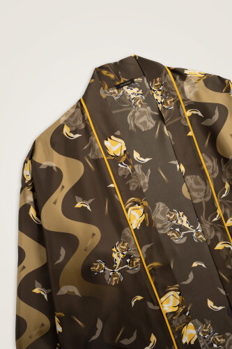 Iman's Rose Brown Twill Silk Kimono - 3