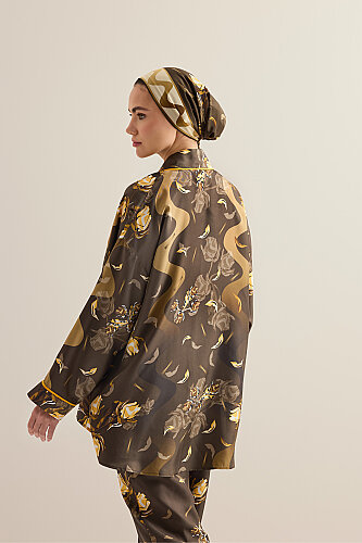Iman's Rose Brown Twill Silk Kimono - 7