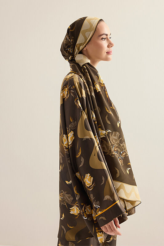 Iman's Rose Brown Twill Silk Kimono - 5