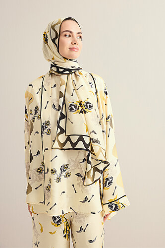 Iman's Rose Cream Crepe Silk Kimono Shawl 