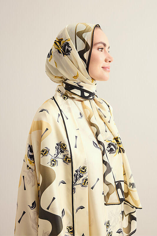 Iman's Rose Cream Crepe Silk Kimono Shawl - 5