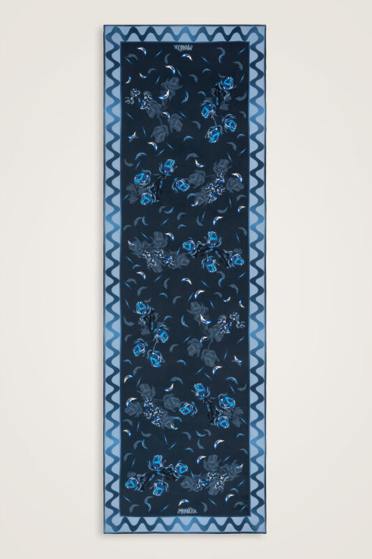 Iman's Rose Navy Blue Crepe Silk Kimono Shawl - 1