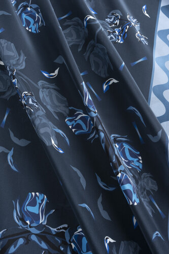 Iman's Rose Navy Blue Crepe Silk Kimono Shawl - 2