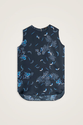 Iman's Rose Navy Blue Twill Silk Sleeveless Blouse 