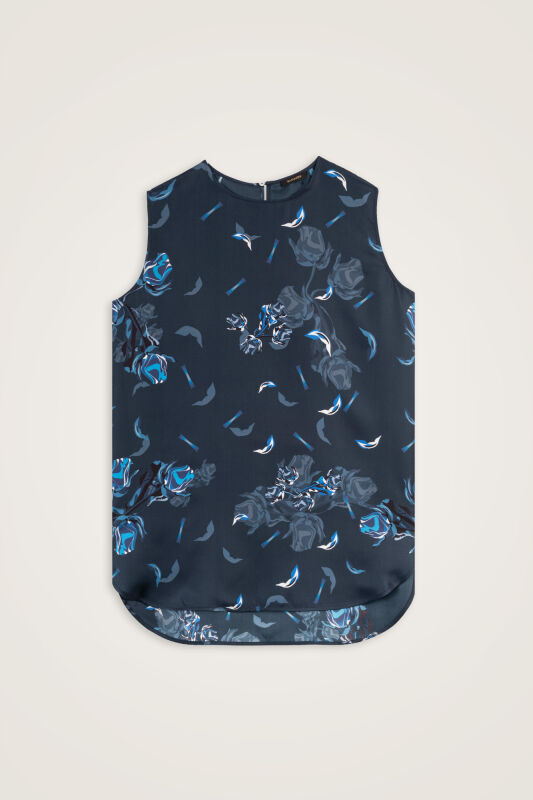 Iman's Rose Navy Blue Twill Silk Sleeveless Blouse - 1