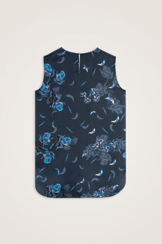 Iman's Rose Navy Blue Twill Silk Sleeveless Blouse - 3