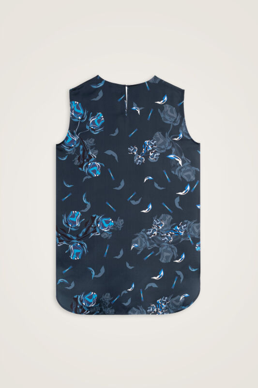 Iman's Rose Navy Blue Twill Silk Sleeveless Blouse - 3