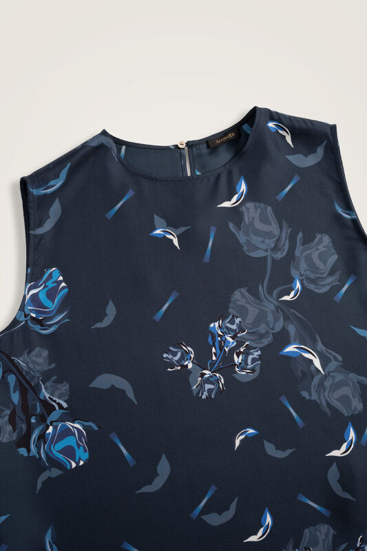 Iman's Rose Navy Blue Twill Silk Sleeveless Blouse - 2