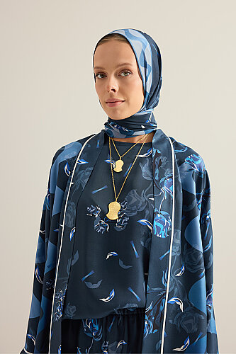 Iman's Rose Navy Blue Twill Silk Sleeveless Blouse 