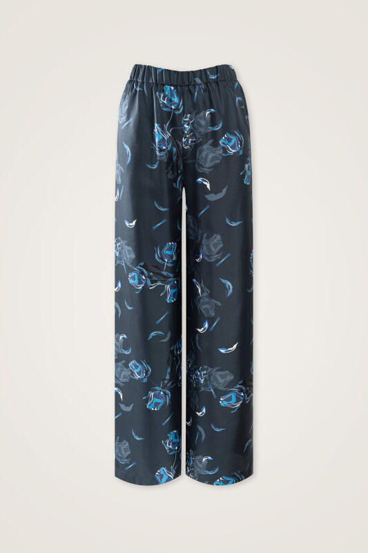 Iman's Rose Navy Blue Twill Silk Trousers - 1