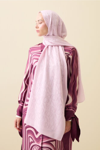 Monogram İmza Açık Pembe Shiny Jakar Şal 70x200 