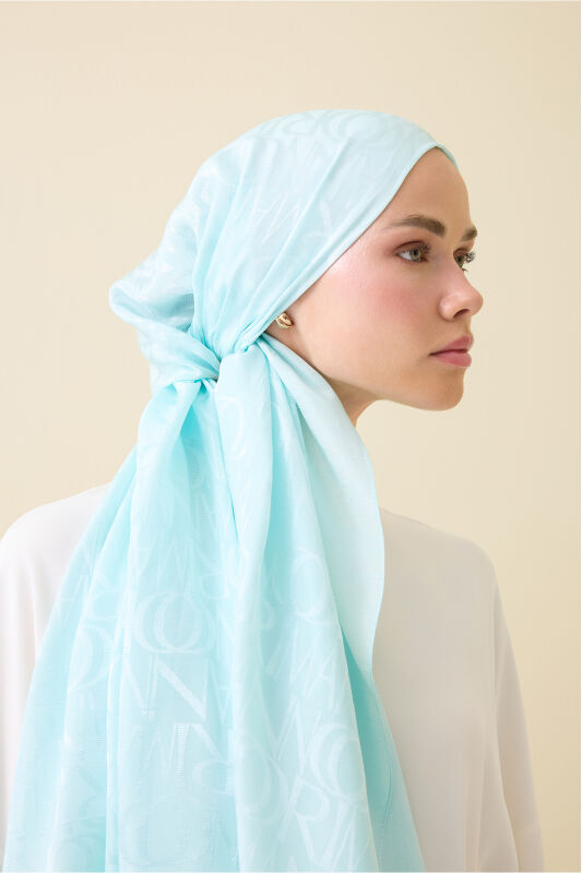 Monogram İmza Açık Turkuaz Shiny Jakar Şal 70x200 - 1