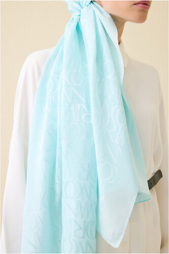 Monogram İmza Açık Turkuaz Shiny Jakar Şal 70x200 - 5