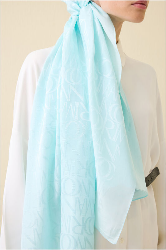 Monogram İmza Açık Turkuaz Shiny Jakar Şal 70x200 - 5