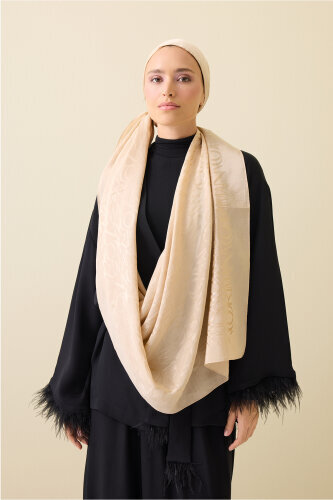 Monogram İmza Bal Beji Shiny Jakar Şal 70x200 - 3