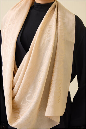Monogram İmza Bal Beji Shiny Jakar Şal 70x200 - 6