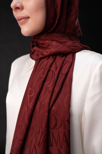 İmza Monogram Bordo Shiny Jakar Şal 70x200 