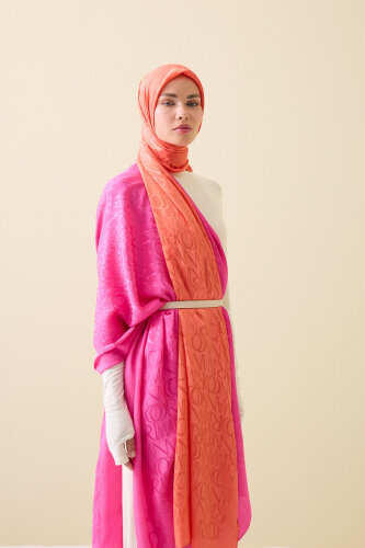 Monogram İmza Fuşya Shiny Jakar Şal 70x200 - 5