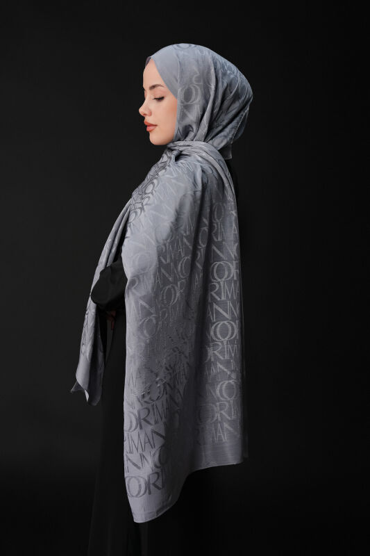 İmza Monogram Gri Shiny Jakar Şal 70x200 - 5