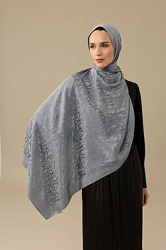 Monogram İmza Gri Shiny Jakar Şal 70x200 - Imannoor (1)
