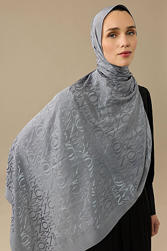 Monogram İmza Gri Shiny Jakar Şal 70x200 - Imannoor (3)
