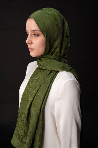 İmza Monogram Haki Shiny Jakar Şal 70x200 - 3