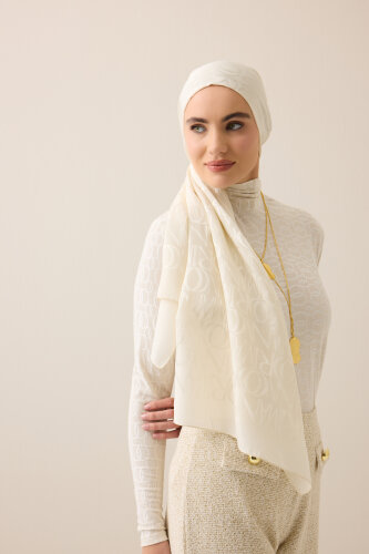 Monogram İmza Kemik Shiny Jakar Şal 70x200 - Imannoor (1)