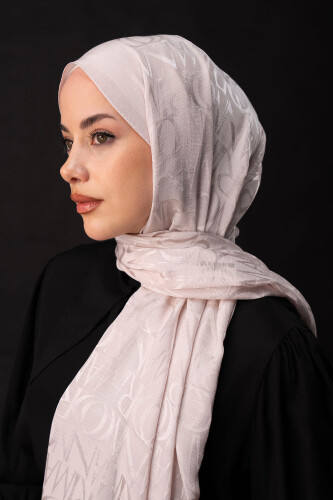 İmza Monogram Krem Shiny Jakar Şal 70x200 