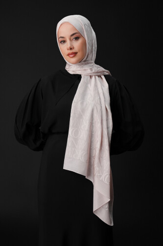 İmza Monogram Krem Shiny Jakar Şal 70x200 - 2