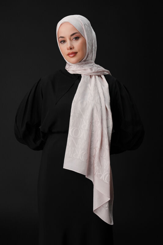 İmza Monogram Krem Shiny Jakar Şal 70x200 - 2