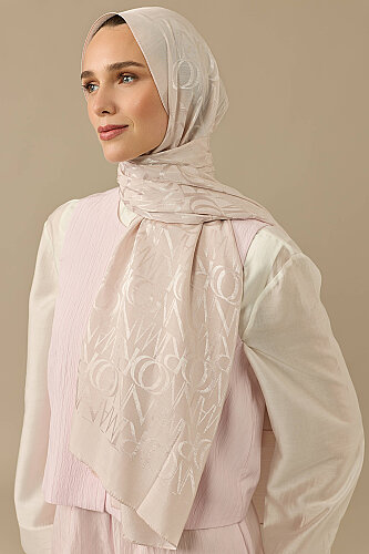 Monogram İmza Krem Shiny Jakar Şal 70x200 - Imannoor (3)