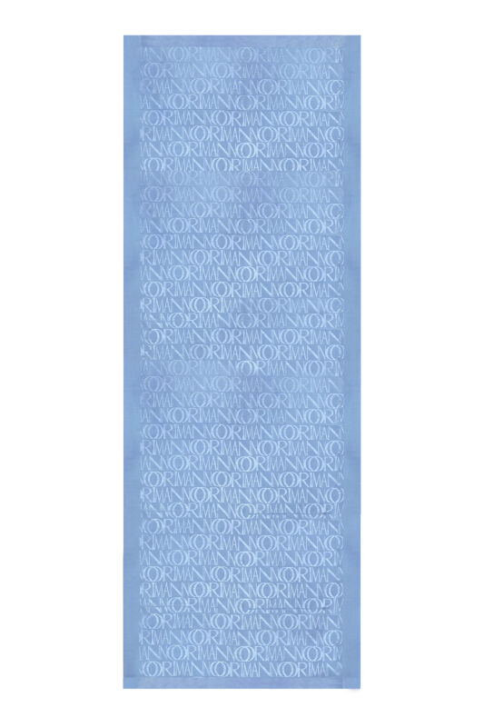İmza Monogram Mavi Shiny Jakar Şal 70x200 - 1
