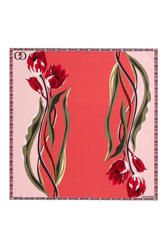 Inverted Tulip Silk Scarf Coral - 2