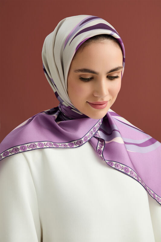 Inverted Tulip Silk Scarf Lilac - 6